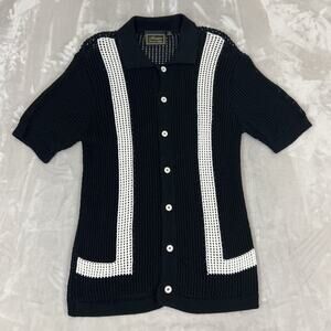 Massive Luxury Edition Shirt Mens Medium Crochet Knit Button Up Retro Preppy